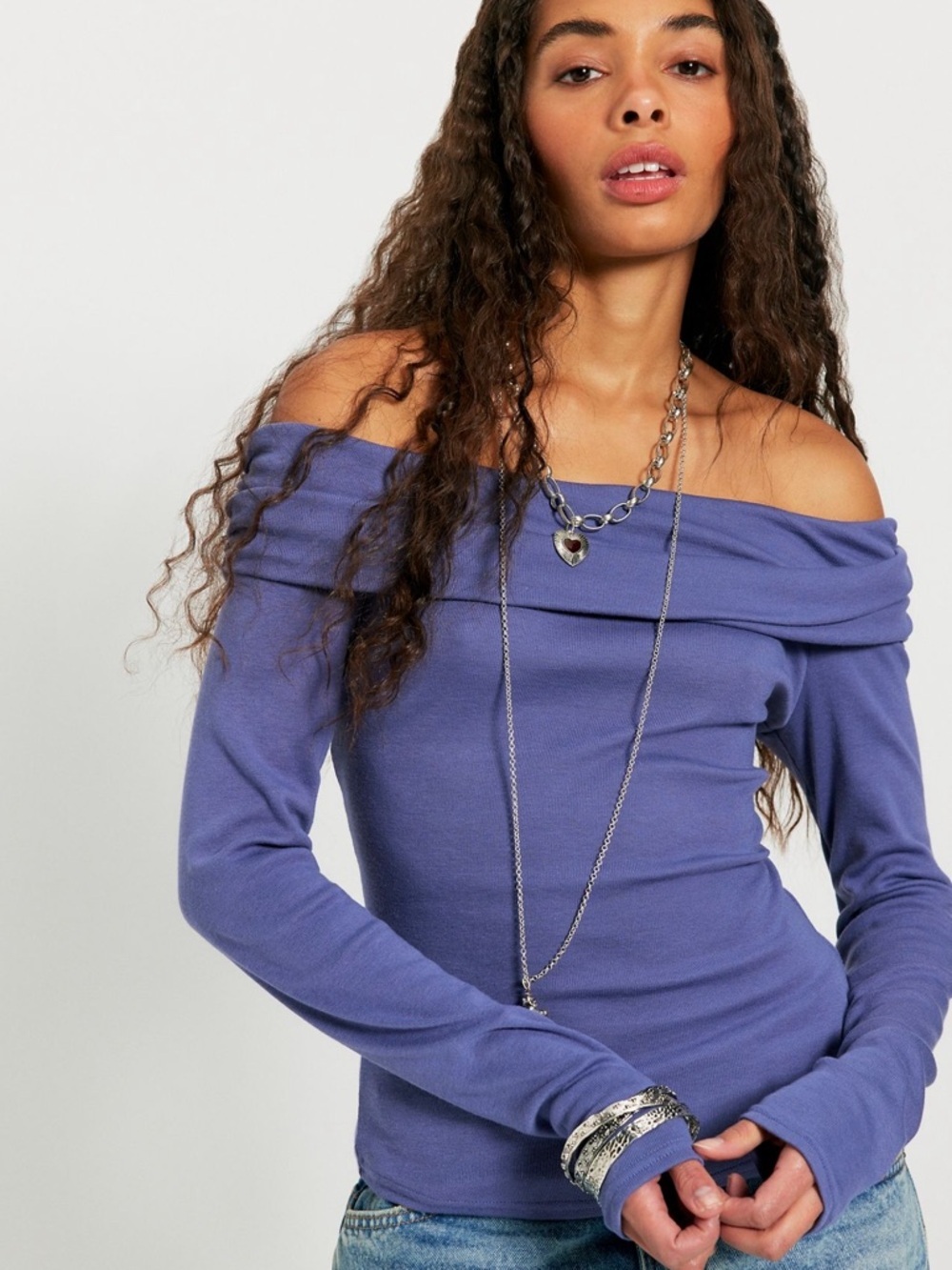 Free People Robbie Off The Shoulder Top in Heron, NWT, size XL